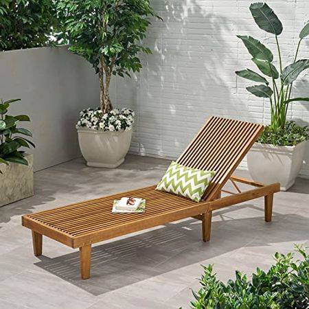 Christopher Knight Home Addisyn Outdoor Wooden Chaise Lounge, Teak Finish