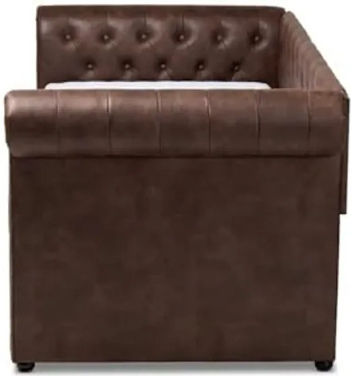 Baxton Studio Mabelle Modern and Contemporary Brown Faux Leather Upholstered Daybed with Trundle