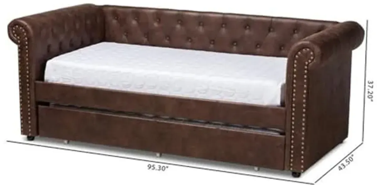 Baxton Studio Mabelle Modern and Contemporary Brown Faux Leather Upholstered Daybed with Trundle