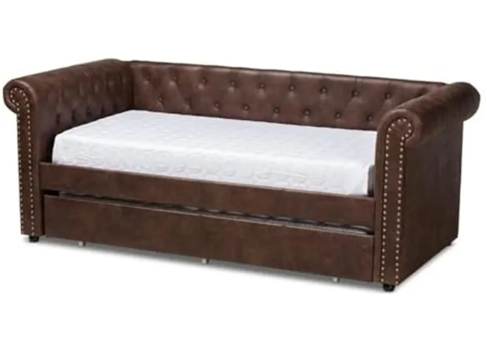 Baxton Studio Mabelle Modern and Contemporary Brown Faux Leather Upholstered Daybed with Trundle