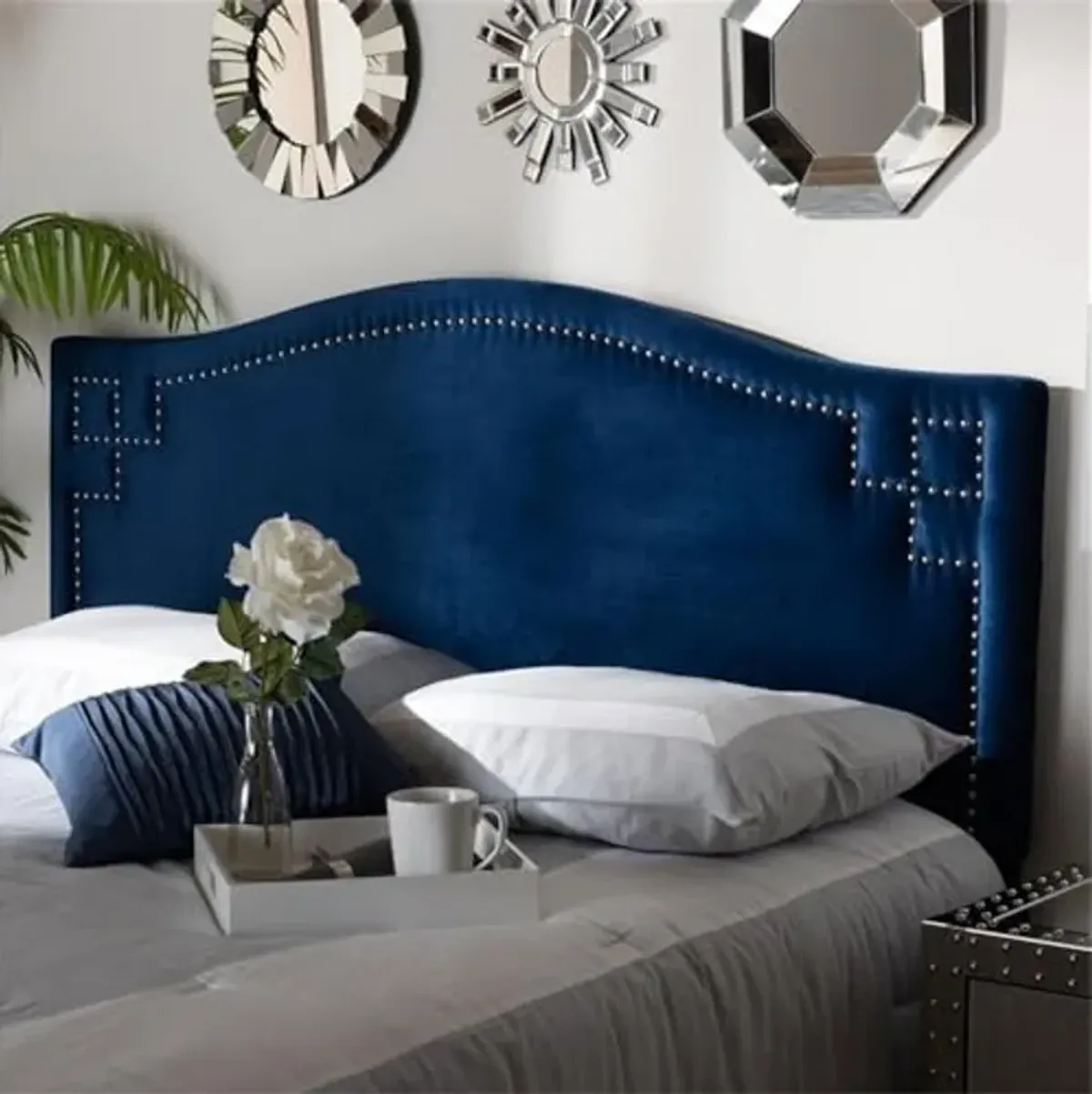 Baxton Studio Aubrey Velvet and Wood Full Headboard in Royal Blue