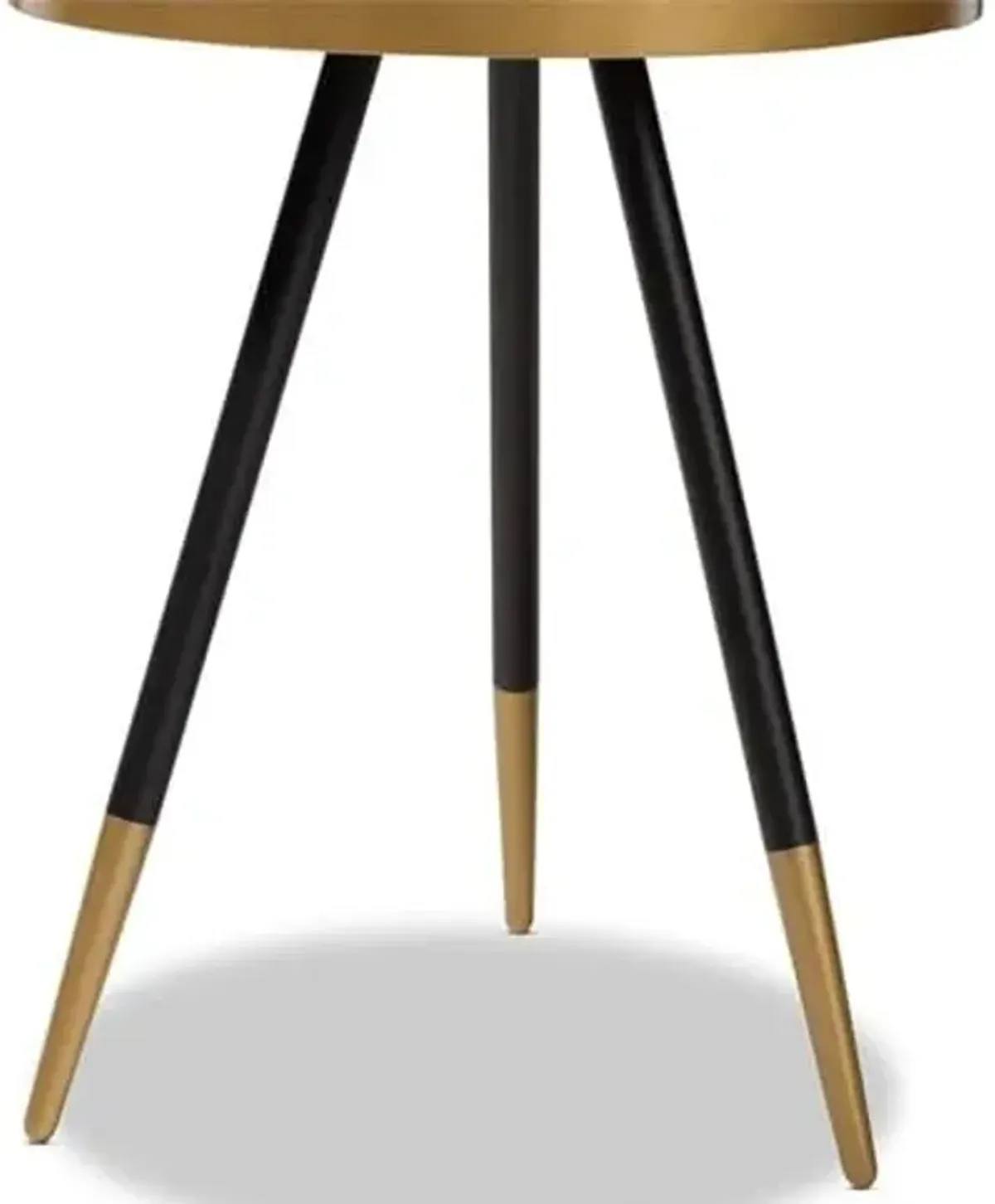Baxton Studio Lauro Modern and Contemporary Round Walnut Wood and Metal End Table with Two-Tone Black and Gold Legs