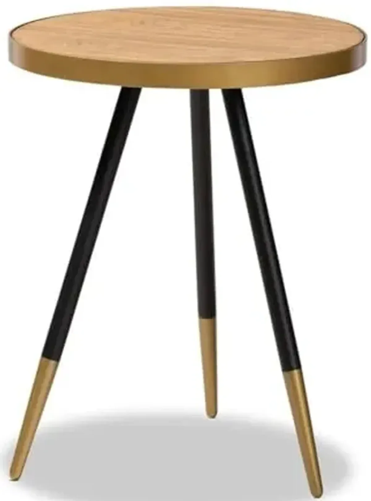Baxton Studio Lauro Modern and Contemporary Round Walnut Wood and Metal End Table with Two-Tone Black and Gold Legs