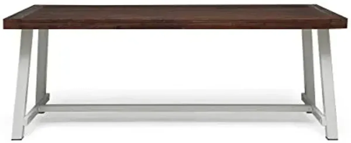 Christopher Knight Home Outdoor Eight Seater Iron Dining Table, Dark Brown and White Finish