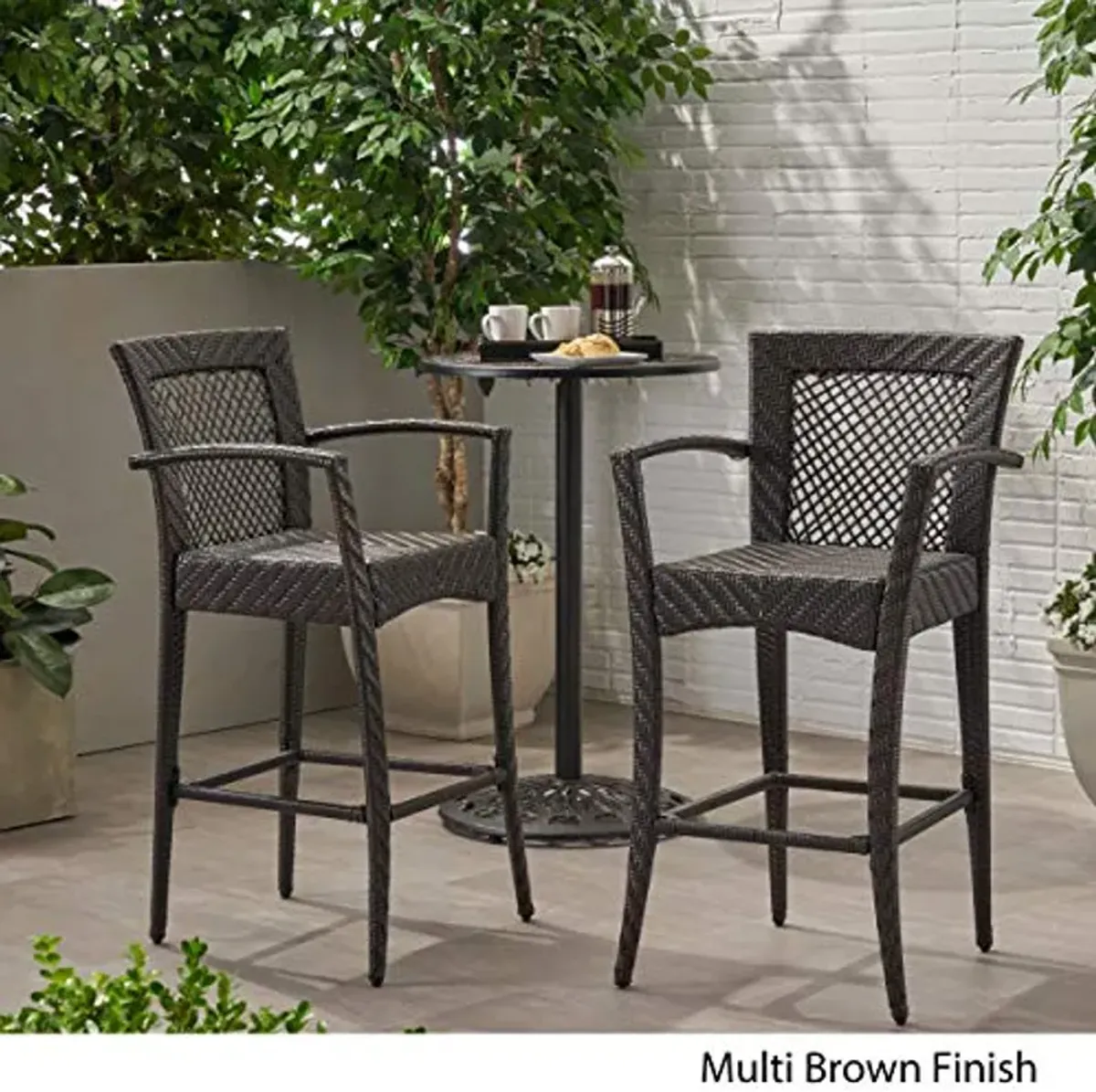 Christopher Knight Home Megan Outdoor 46" Wicker Barstool (Set of 2), Multi Brown Finish