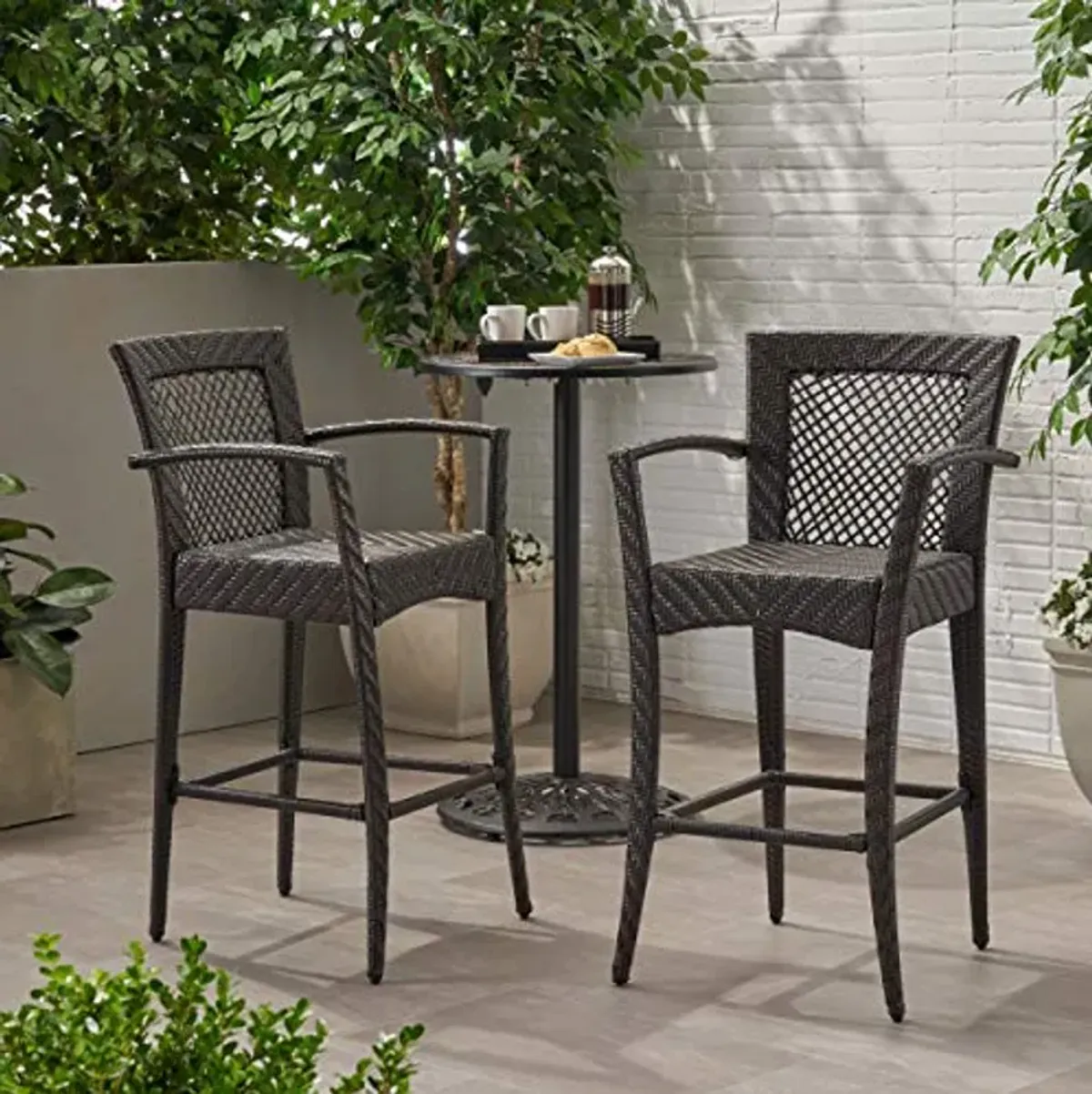 Christopher Knight Home Megan Outdoor 46" Wicker Barstool (Set of 2), Multi Brown Finish