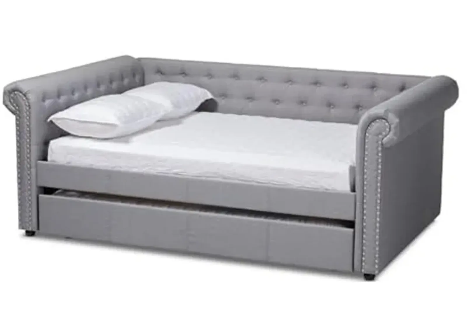 Baxton Studio Mabelle Modern and Contemporary Gray Fabric Upholstered Full Size Daybed with Trundle