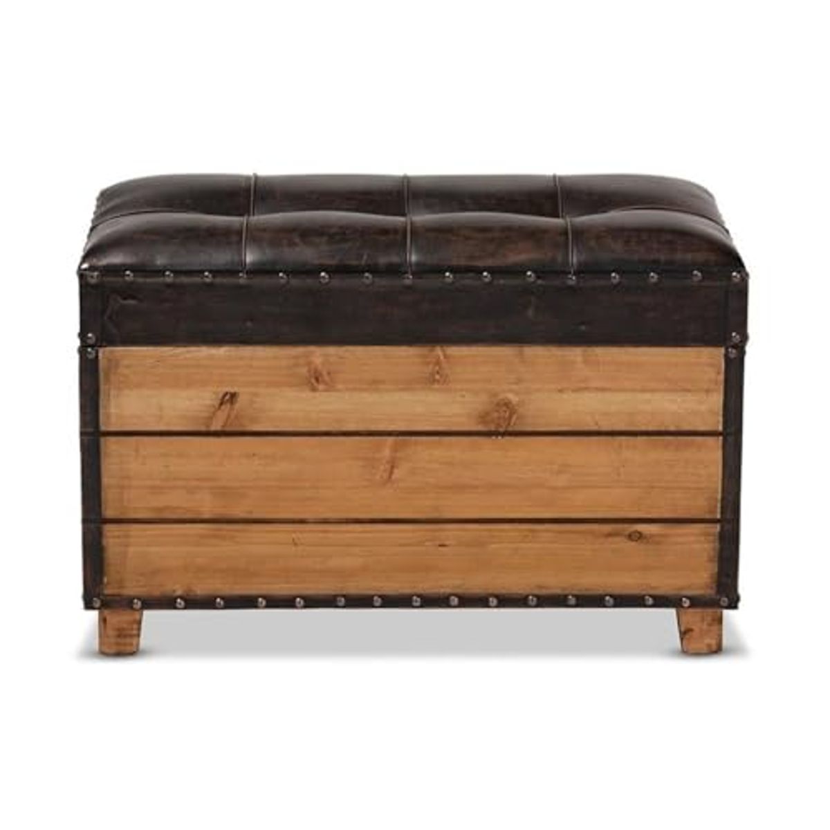 Baxton Studio Marelli Rustic Dark Brown Faux Leather Upholstered 2-Piece Wood Storage Trunk Ottoman Set