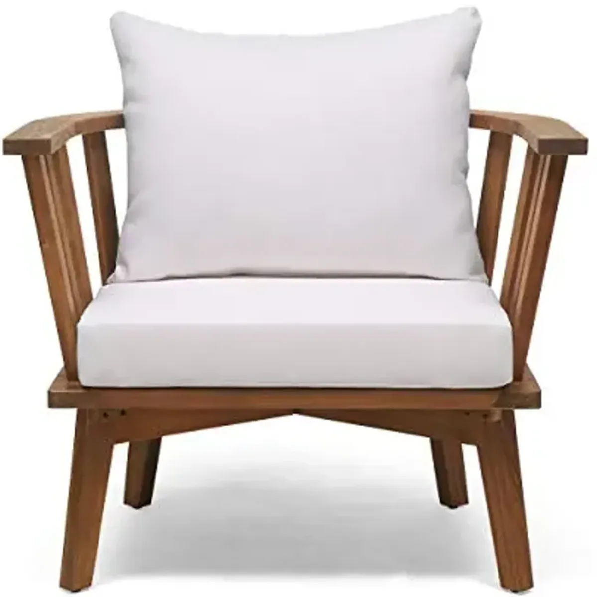 Christopher Knight Home Dean Outdoor Wooden Club Chair with Cushions, White and Teak Finish