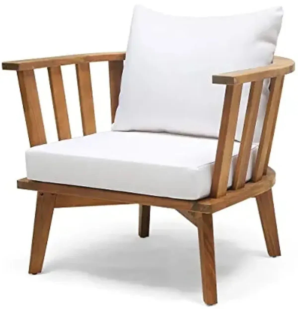 Christopher Knight Home Dean Outdoor Wooden Club Chair with Cushions, White and Teak Finish