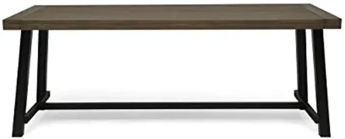 Christopher Knight Home Beau Outdoor Eight Seater Wooden Dining Table, Gray and Black Finish