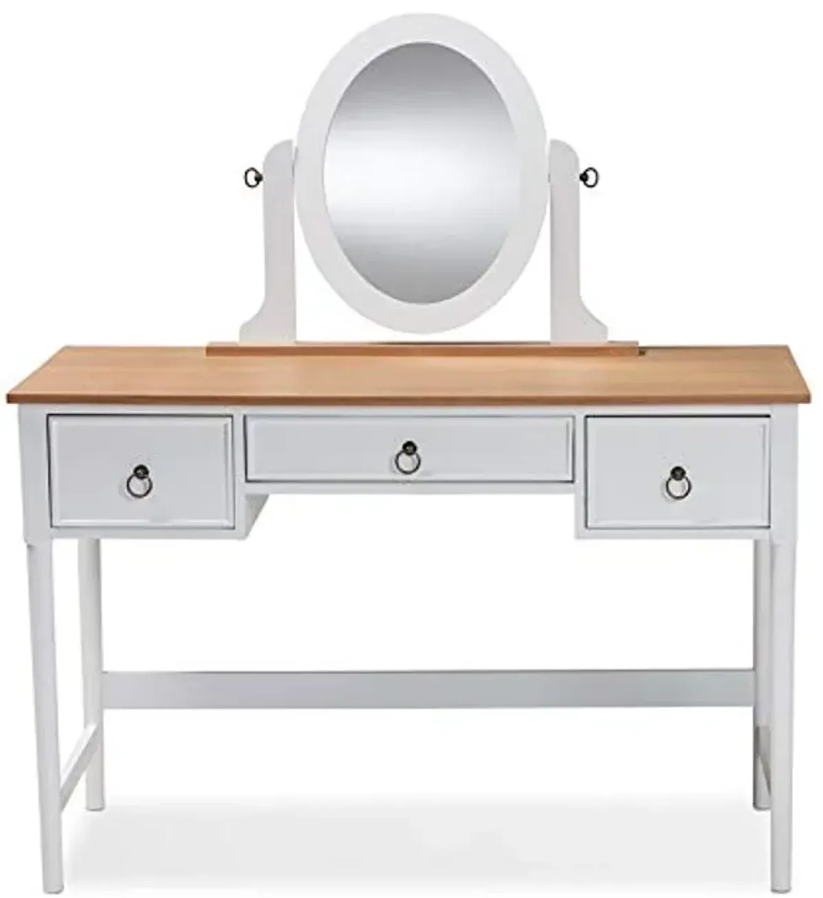 Baxton Studio Sylvie 3-Drawer Wood Vanity Table with Mirror in White