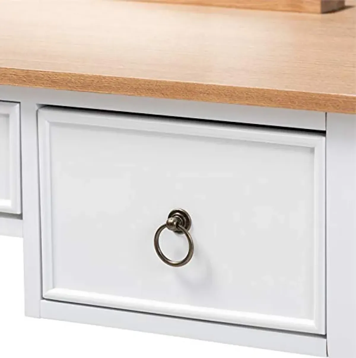 Baxton Studio Sylvie 3-Drawer Wood Vanity Table with Mirror in White