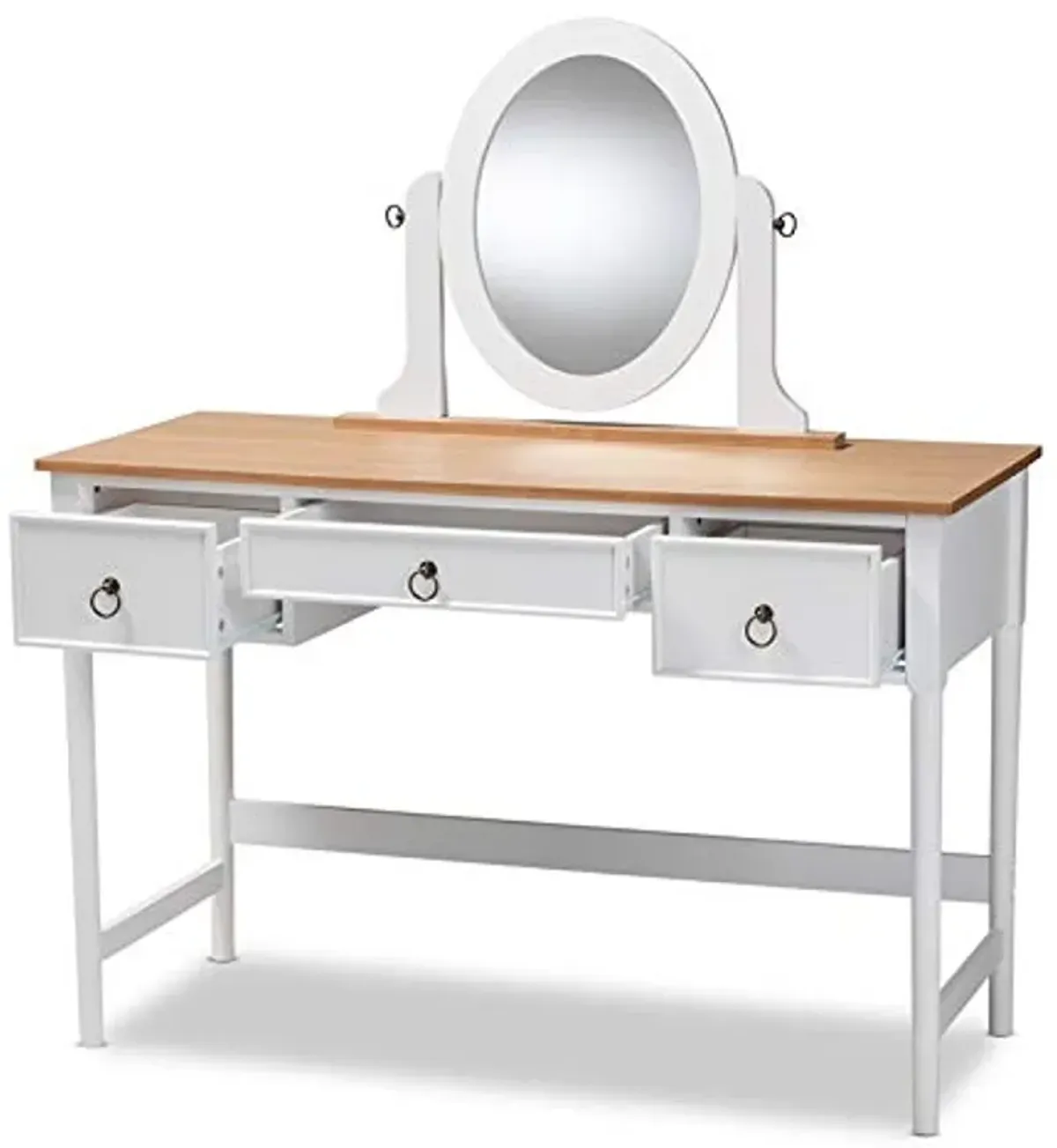 Baxton Studio Sylvie 3-Drawer Wood Vanity Table with Mirror in White