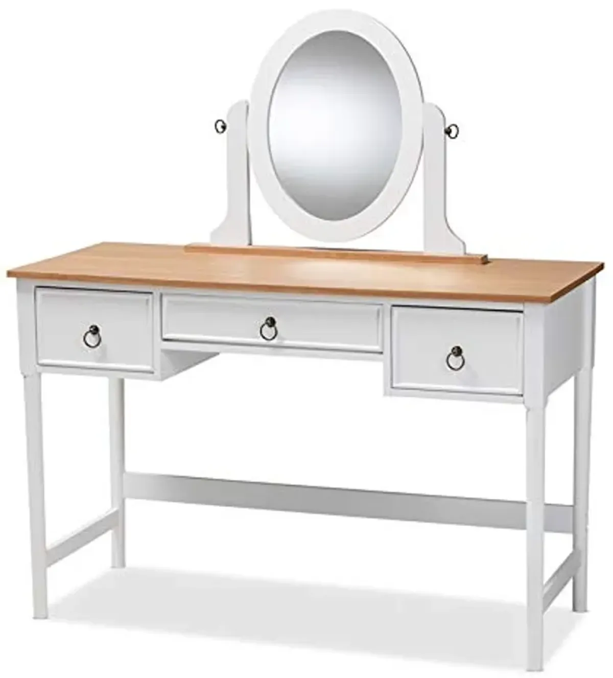 Baxton Studio Sylvie 3-Drawer Wood Vanity Table with Mirror in White