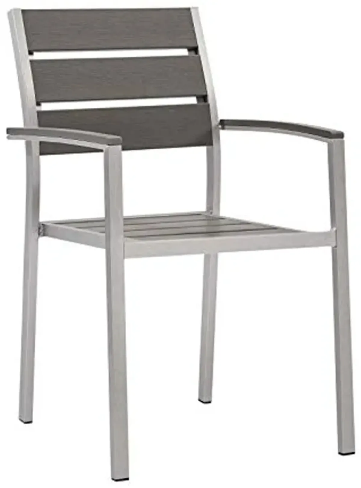 Modway EEI-3130-SLV-GRY Shore Outdoor Patio Aluminum Silver Gray, One Dining Wood Armchair