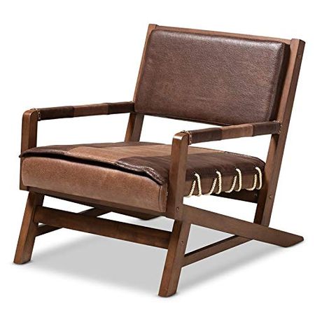 Baxton Studio Rovelyn Brown Faux Leather and Walnut Wood Lounge Chair