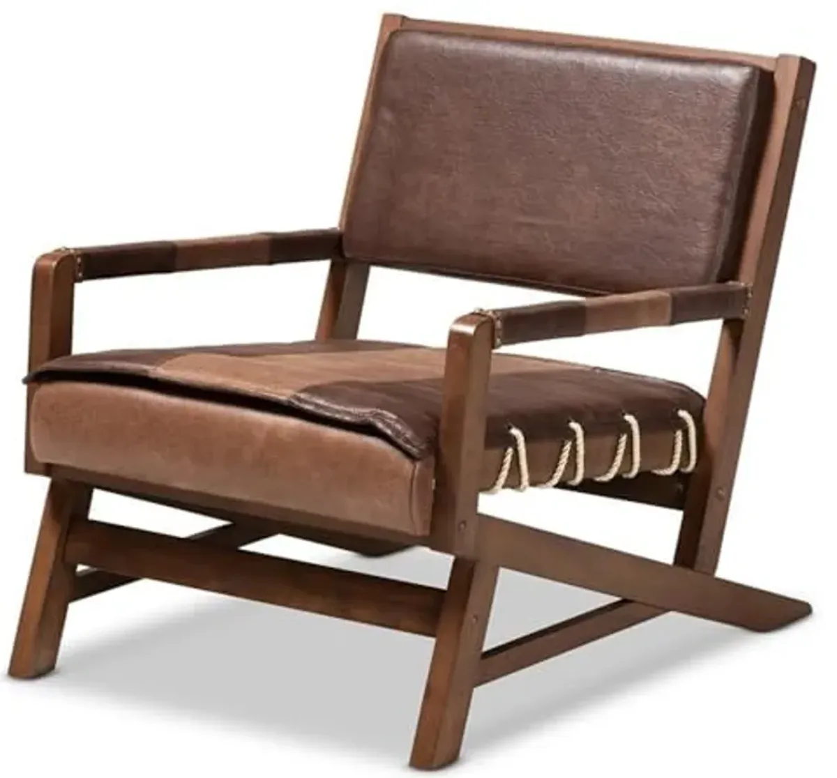 Baxton Studio Rovelyn Brown Faux Leather and Walnut Wood Lounge Chair