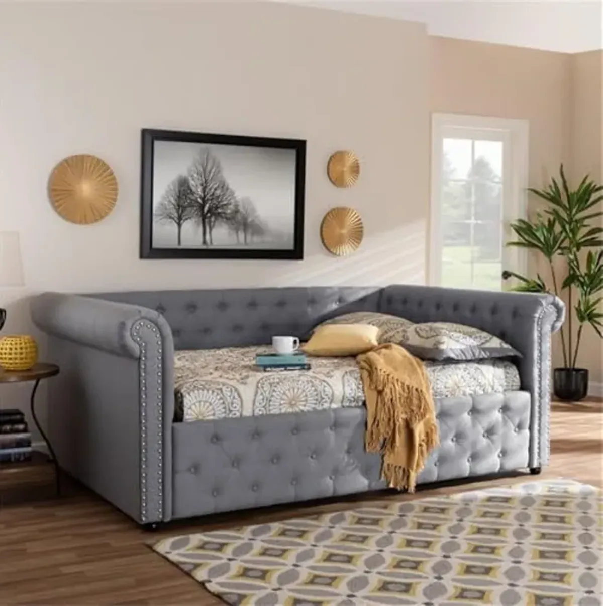 Baxton Studio Mabelle Modern and Contemporary Gray Fabric Upholstered Queen Size Daybed