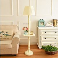 Floor Lamp Solid Wood Coffee Table Continental American Modern Minimalist Vintage Ivory White Desk Lamp with Tray Storage Vertical Lamp (Color : Beige)