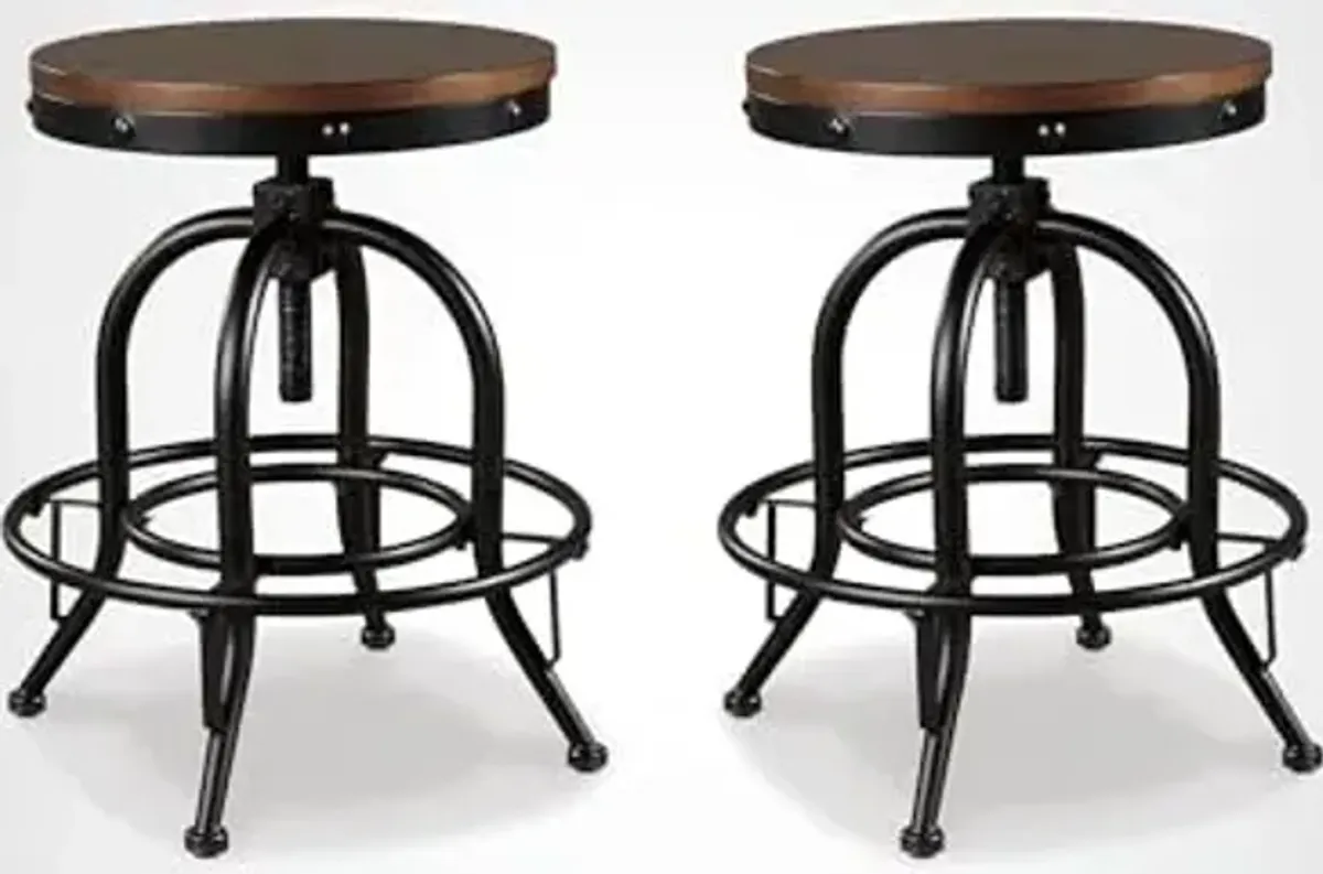 Signature Design by Ashley Valebeck Industrial Adjustable Height Swivel Barstool, 2 Count, Brown
