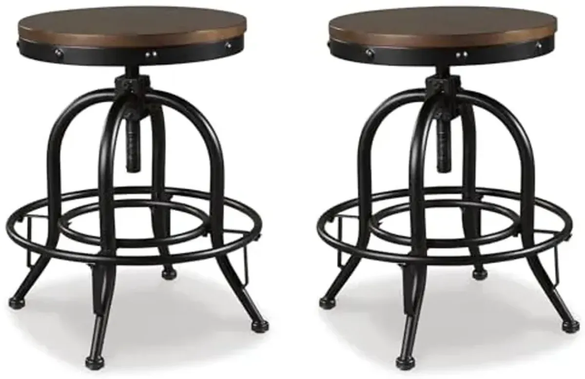 Signature Design by Ashley Valebeck Industrial Adjustable Height Swivel Barstool, 2 Count, Brown
