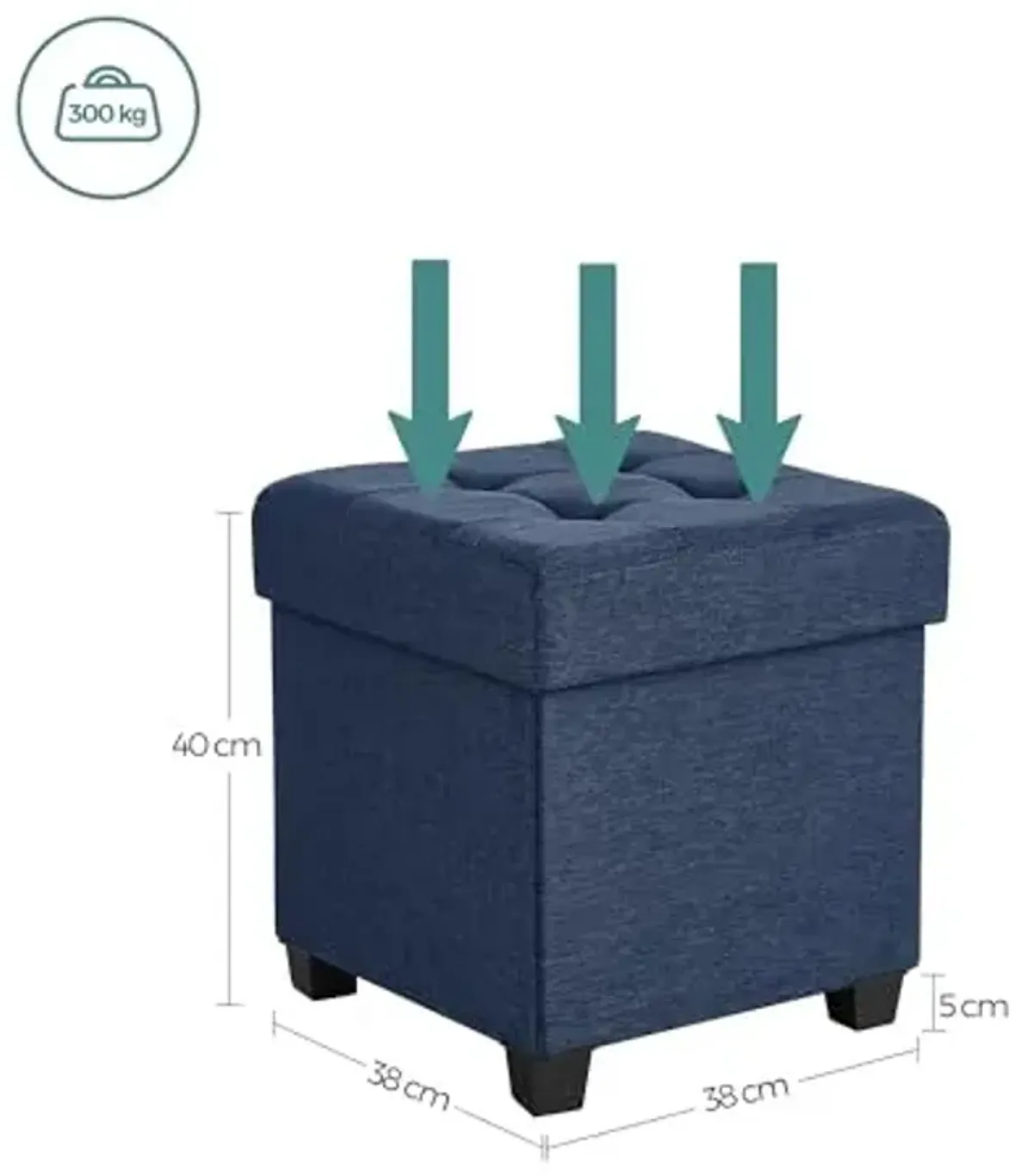 SONGMICS Storage Ottoman, Small Ottoman Foot Rest with Legs, 15 x 15 x 15.7 Inches Foot Stool, Load up to 660 lb, for Living Room, Bedroom, Dorm, Midnight Blue ULSF14IN