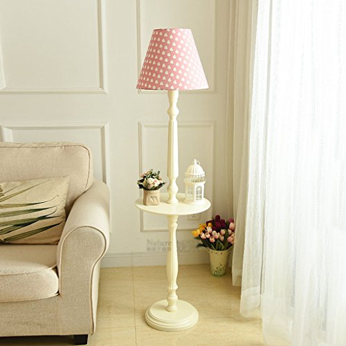 Floor Lamp Solid Wood Coffee Table Continental American Modern Minimalist Vintage Ivory White Desk Lamp with Tray Storage Vertical Lamp (Color : Pink)