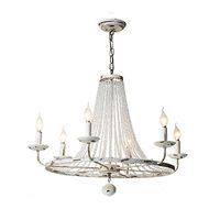 Chandelier American Northern Europe Living Room Restaurant Lights Bedroom Lighting French Continental Rural Vintage White Iron Art Crystal (Size : 6-Head 7060cm)