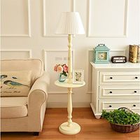Floor Lamp Solid Wood Coffee Table Continental American Modern Minimalist Vintage Ivory White Desk Lamp with Tray Storage Vertical Lamp (Color : White)