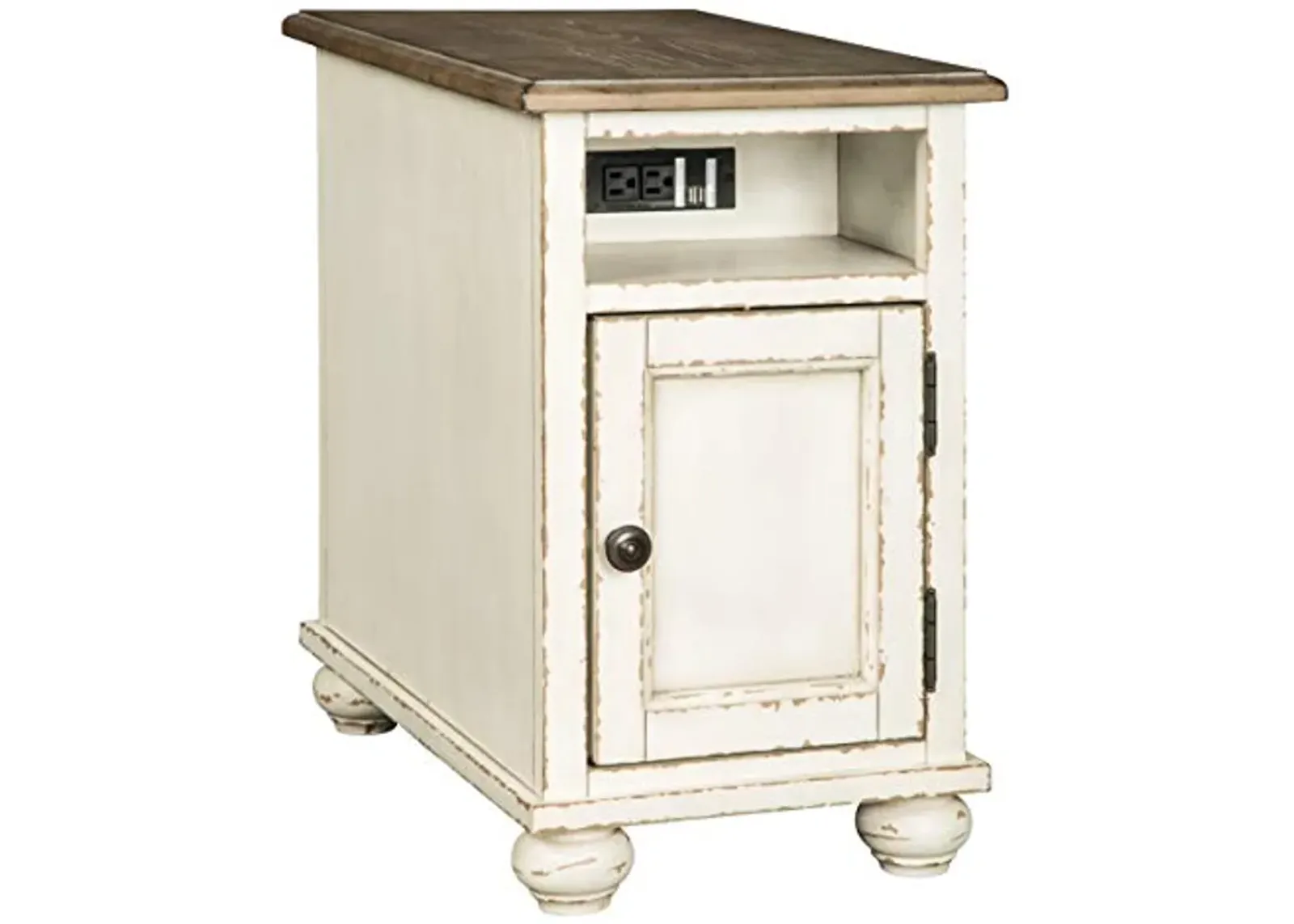 Signature Design by Ashley Realyn French Country Chair Side End Table with Outlets & USB Ports, Cream