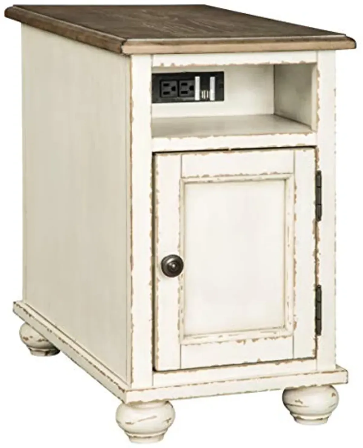 Signature Design by Ashley Realyn French Country Chair Side End Table with Outlets & USB Ports, Cream