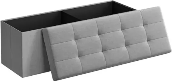 SONGMICS MAZIE Collection - 43 Inches Folding Storage Ottoman Bench, Ottoman Foot Rest, End of Bed Bench, Storage Chest, Load 660 lb, for Living Room, Bedroom, Entryway, Light Gray ULSF77G