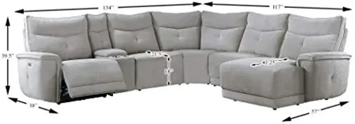 Homelegance 117" x 134" Power Reclining Sectional Sofa with Chaise, Gray