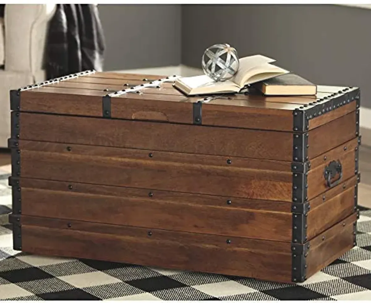 Signature Design by Ashley Kettleby Vintage Wood Storage Trunk or Coffee Table with Lift Top 19", Brown