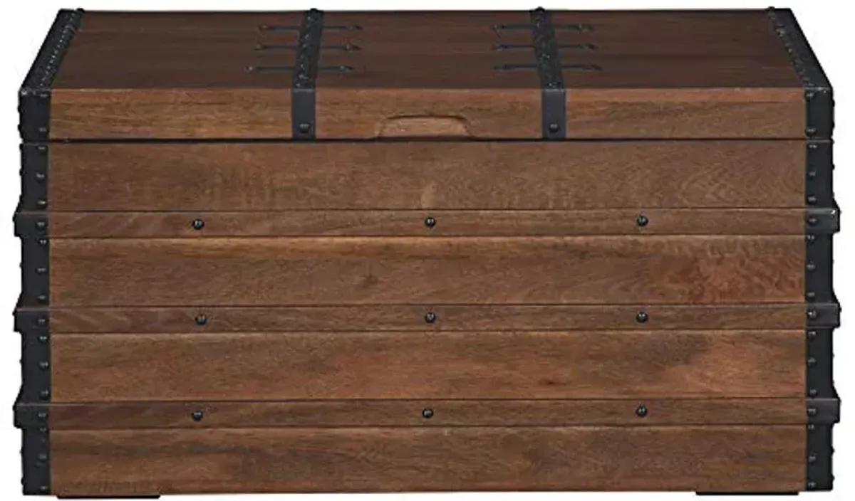 Signature Design by Ashley Kettleby Vintage Wood Storage Trunk or Coffee Table with Lift Top 19", Brown