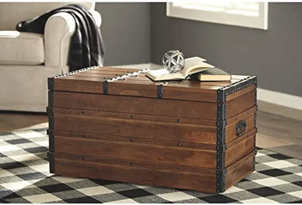 Signature Design by Ashley Kettleby Vintage Wood Storage Trunk or Coffee Table with Lift Top 19", Brown