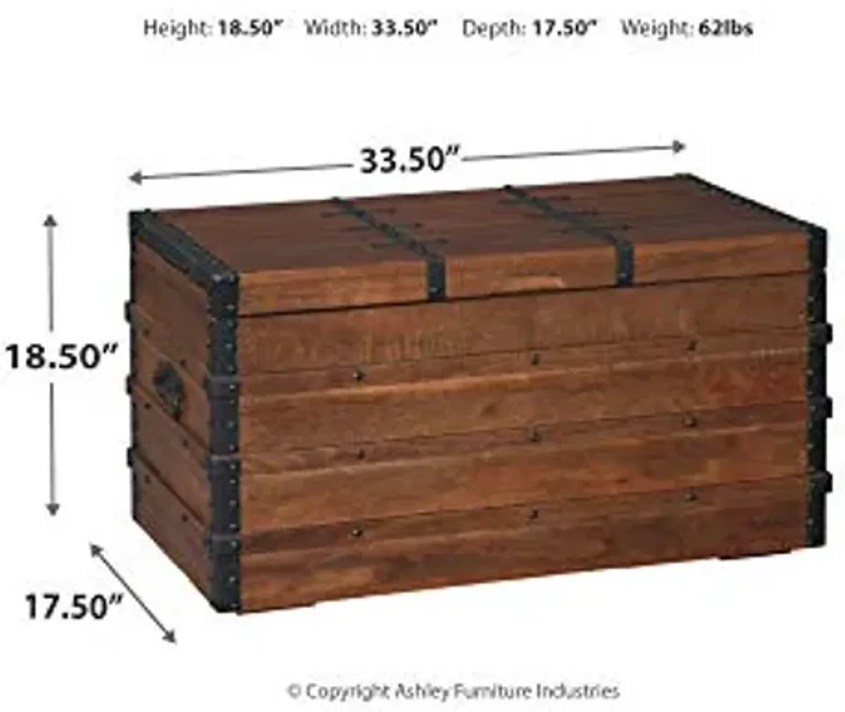 Signature Design by Ashley Kettleby Vintage Wood Storage Trunk or Coffee Table with Lift Top 19", Brown