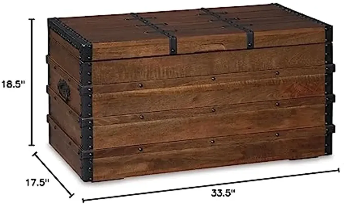 Signature Design by Ashley Kettleby Vintage Wood Storage Trunk or Coffee Table with Lift Top 19", Brown