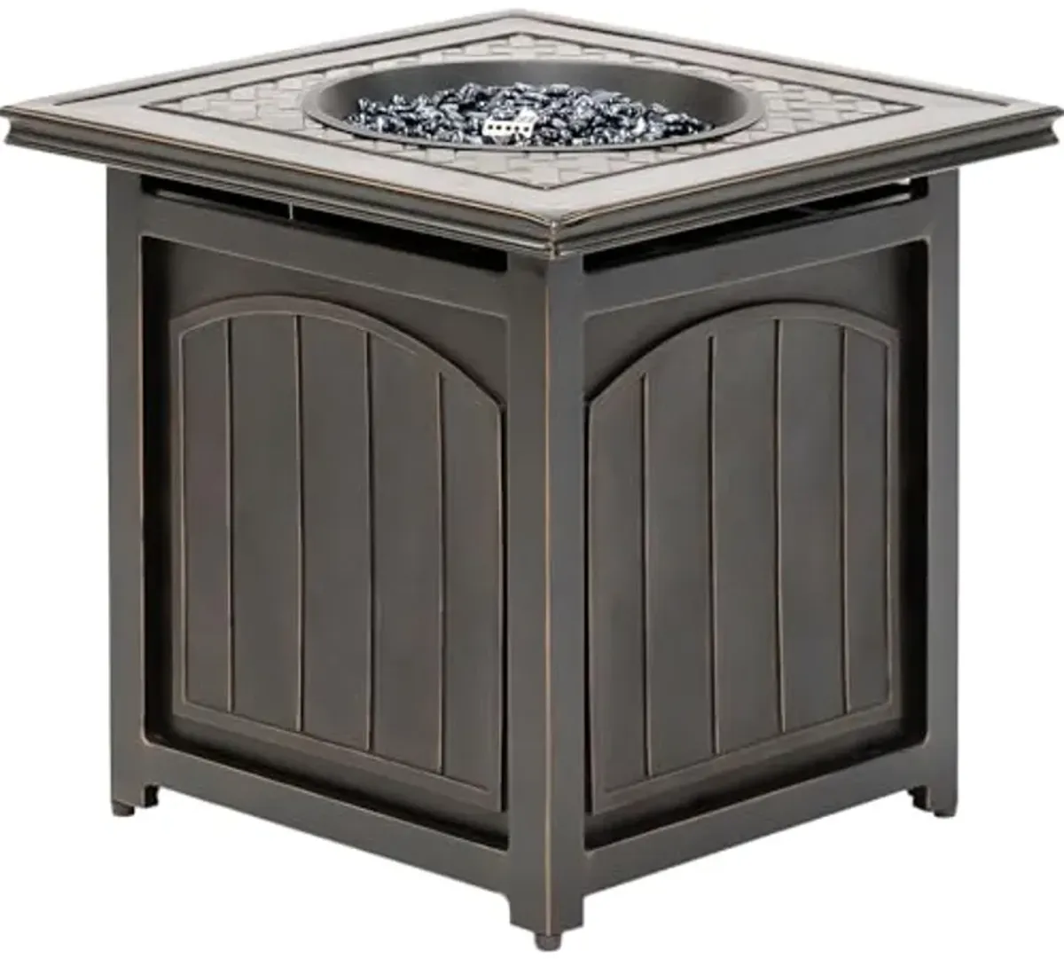 Hanover Traditions 26-in. Square LP Gas Fire Pit Side Table with Aluminum Cast-Top and Burner Lid, 1 Piece, Bronze