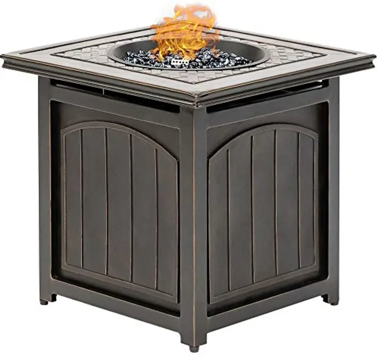 Hanover Traditions 26-in. Square LP Gas Fire Pit Side Table with Aluminum Cast-Top and Burner Lid, 1 Piece, Bronze