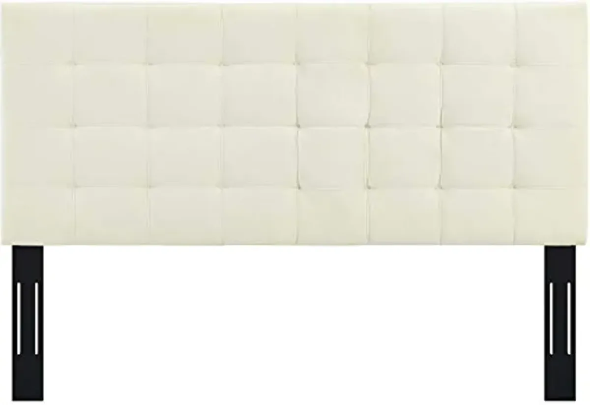 Modway Paisley Upholstered Biscuit Tufted Performance Velvet Full / Queen Headboard Size in Ivory