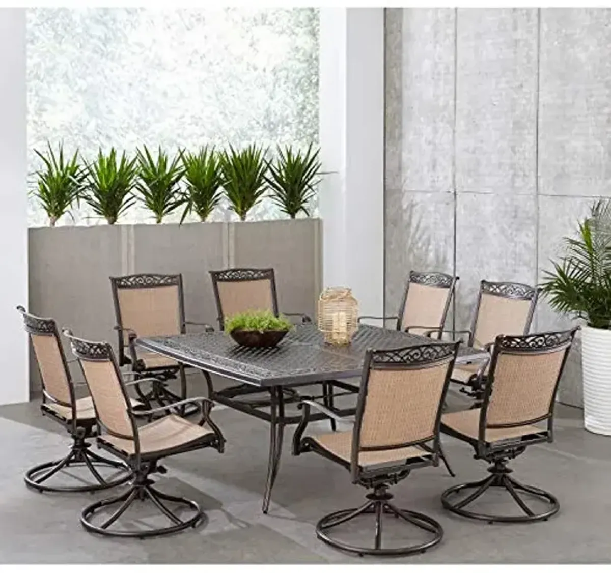 Hanover Fontana 9-Piece Outdoor Dining Set, Rust-Resistant Aluminum Outdoor Patio Dining Set for 8 with Swivel Rockers and 60" Square Cast-Top Patio Table, Perfect for Backyard, Patio, Deck, and Porch