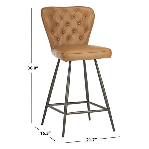 Safavieh Home Collection Ashby 26" Mid Century Modern Leather Tufted Swivel Counter Stool Camel/Black