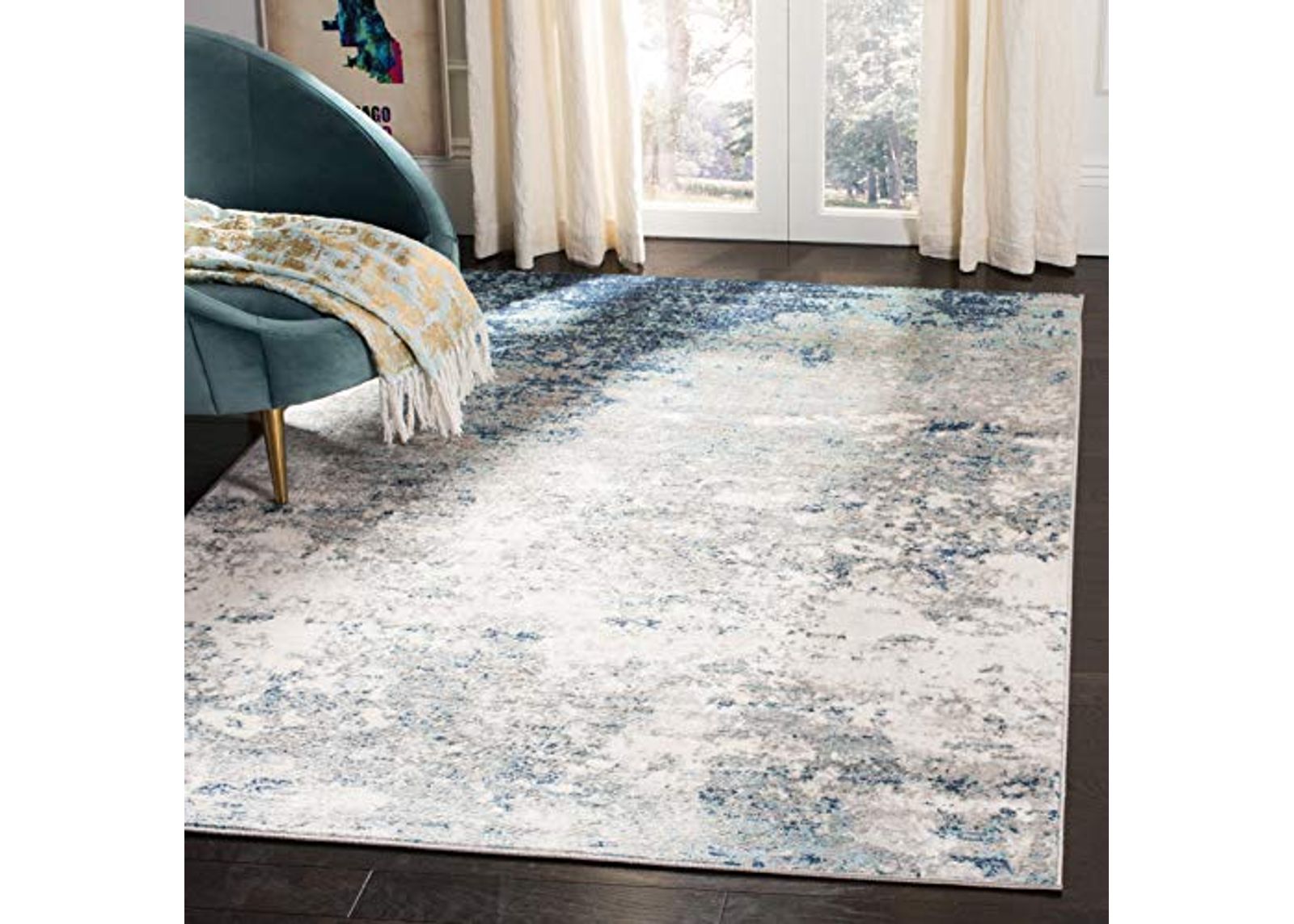 SAFAVIEH Brentwood Collection 2' x 4' Light Grey/Blue BNT822F Modern Abstract Non-Shedding Living Room Bedroom Accent Rug