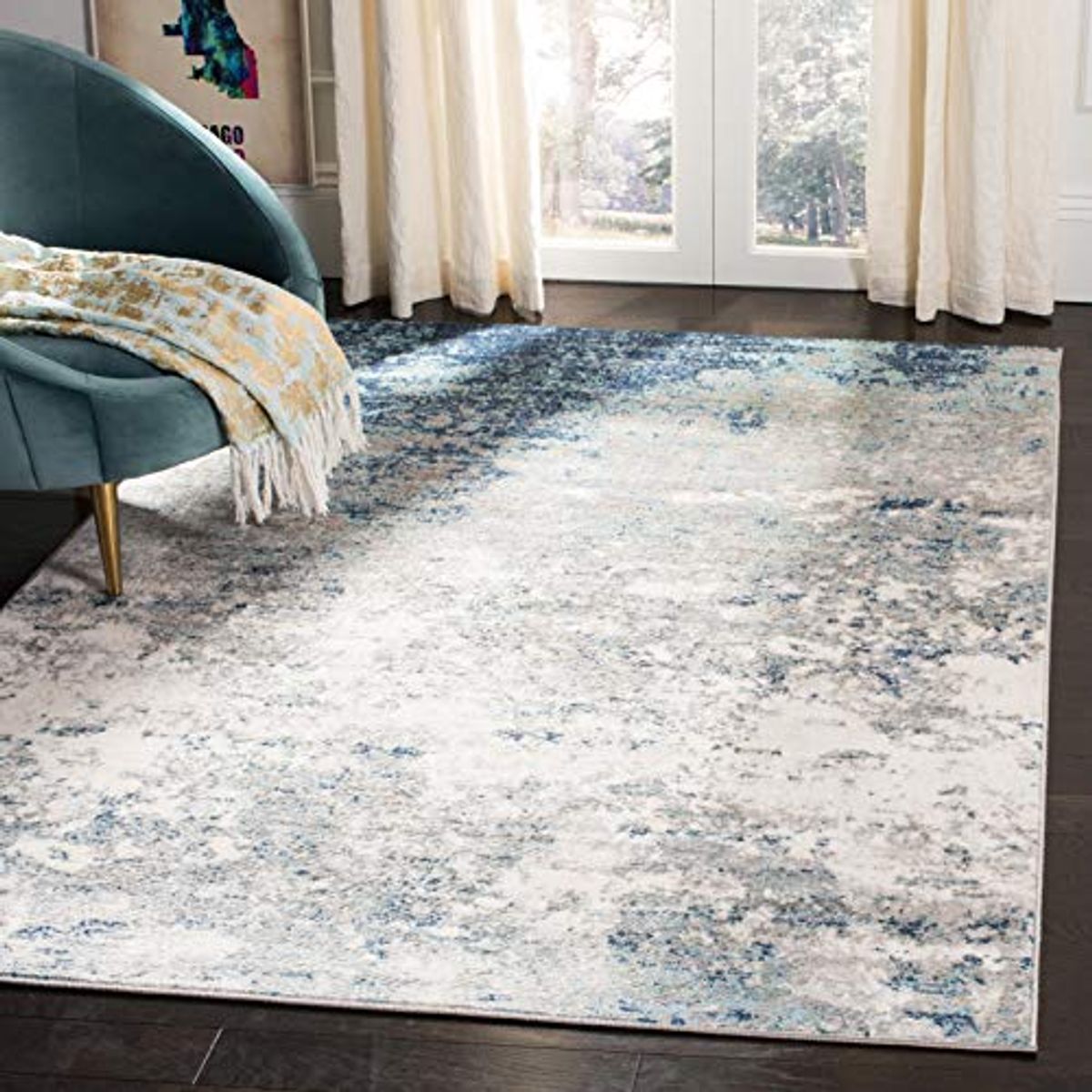 SAFAVIEH Brentwood Collection 2' x 4' Light Grey/Blue BNT822F Modern Abstract Non-Shedding Living Room Bedroom Accent Rug