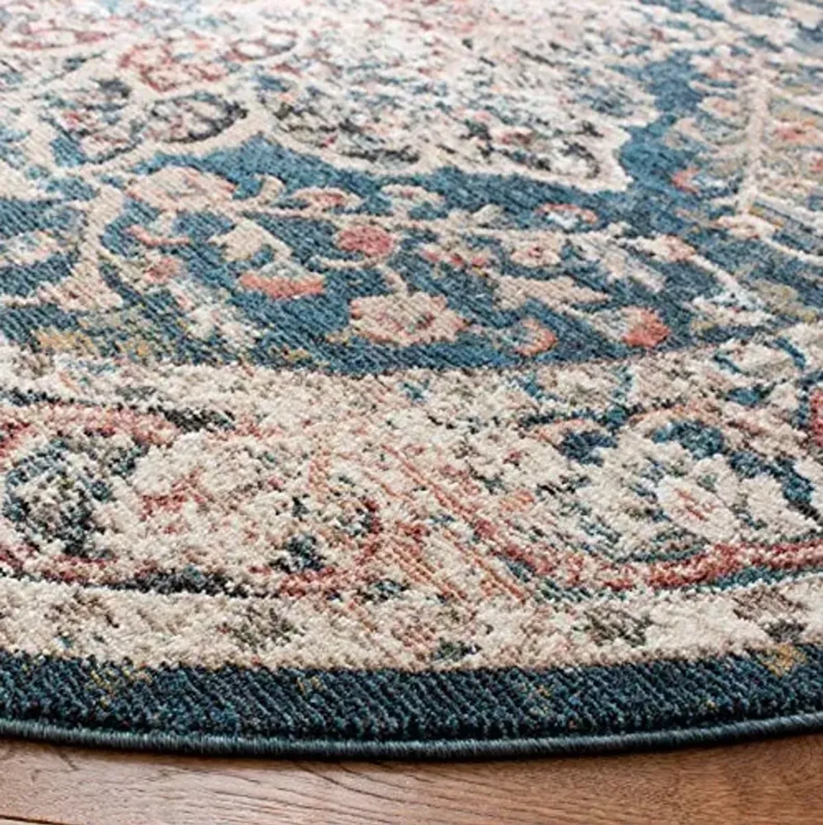 SAFAVIEH Carlyle Collection 6'7" Round Turquoise/Ivory CYL215J Vintage Oriental Distressed Non-Shedding Dining Room Entryway Foyer Living Room Bedroom Area Rug