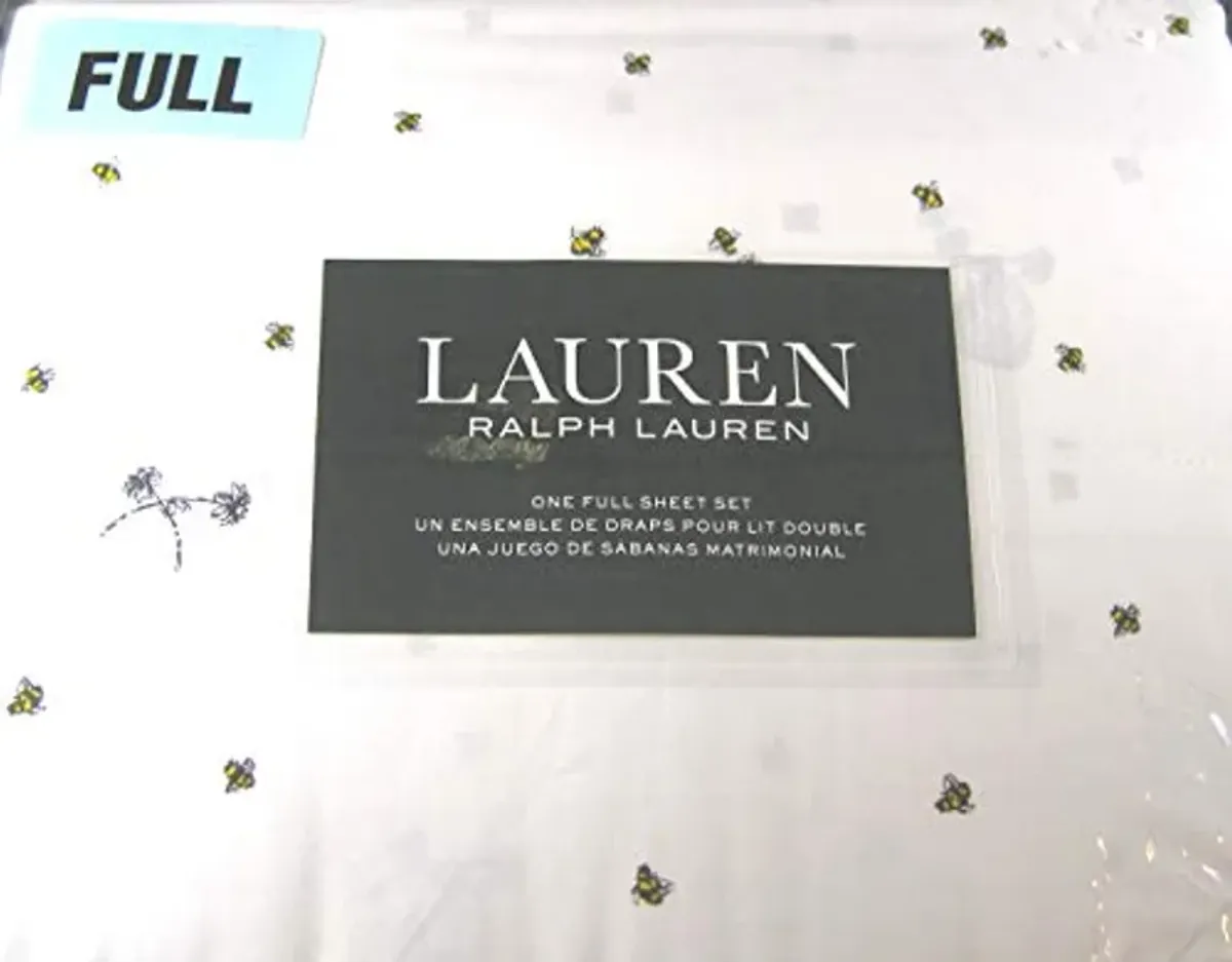 Lauren Ralph Lauren 4 Piece Full Size Sheet Set Bumblebees,Flowers and Hives 100% Cotton