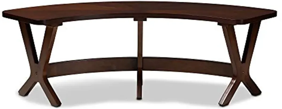 Baxton Studio Berlin Mid-Century Dining Bench Walnut Finished Wood Curved Dining Bench