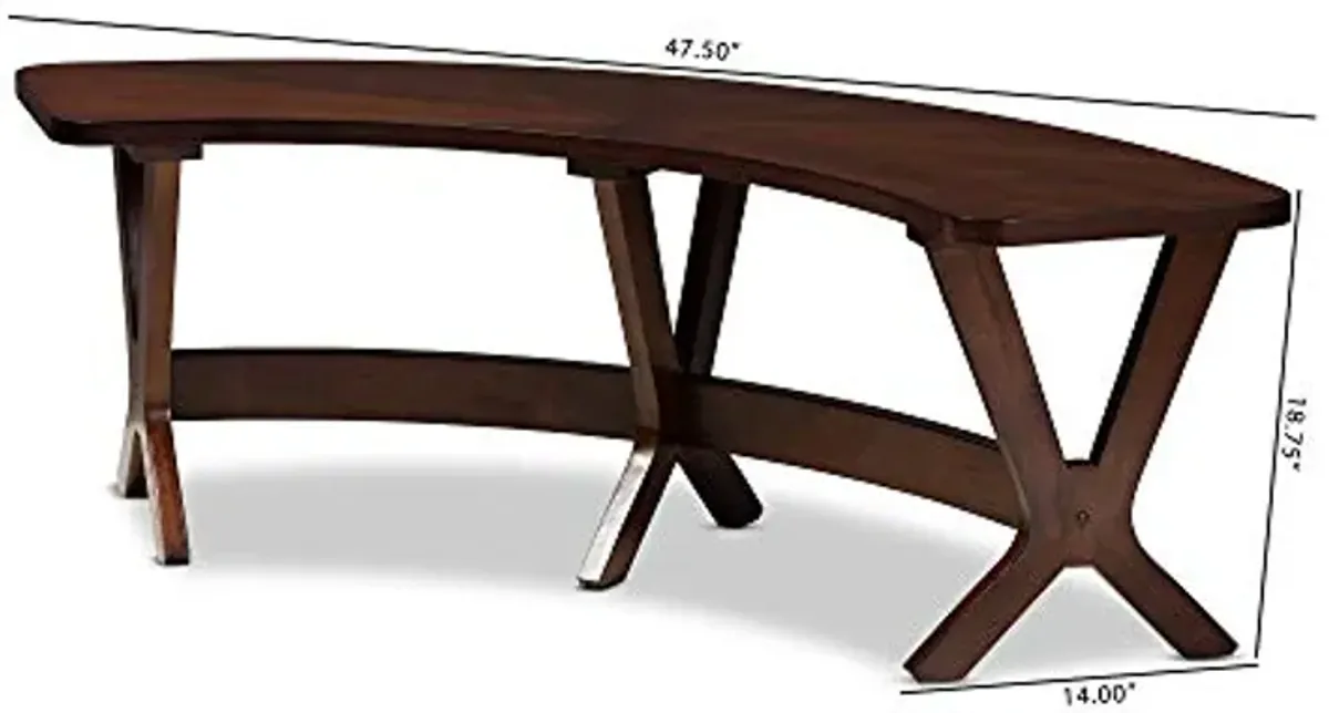 Baxton Studio Berlin Mid-Century Dining Bench Walnut Finished Wood Curved Dining Bench